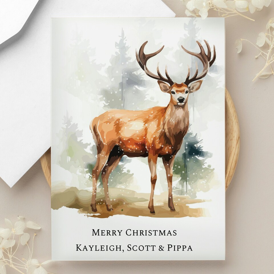 image 1 of Personalised Watercolour Stag Greetings Card