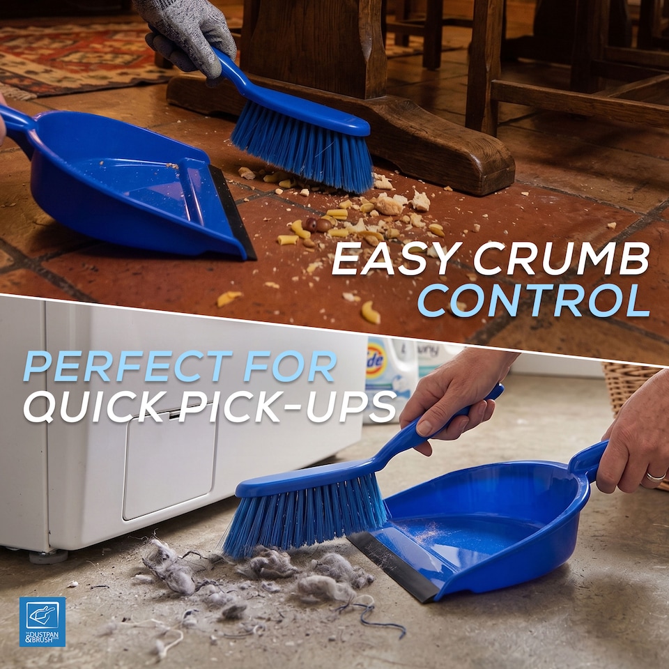 image 1 of Colour Coded Dustpan and Brush Sets Wide Plastic Dustpan with Rubber Lip and Soft Bristle Brush