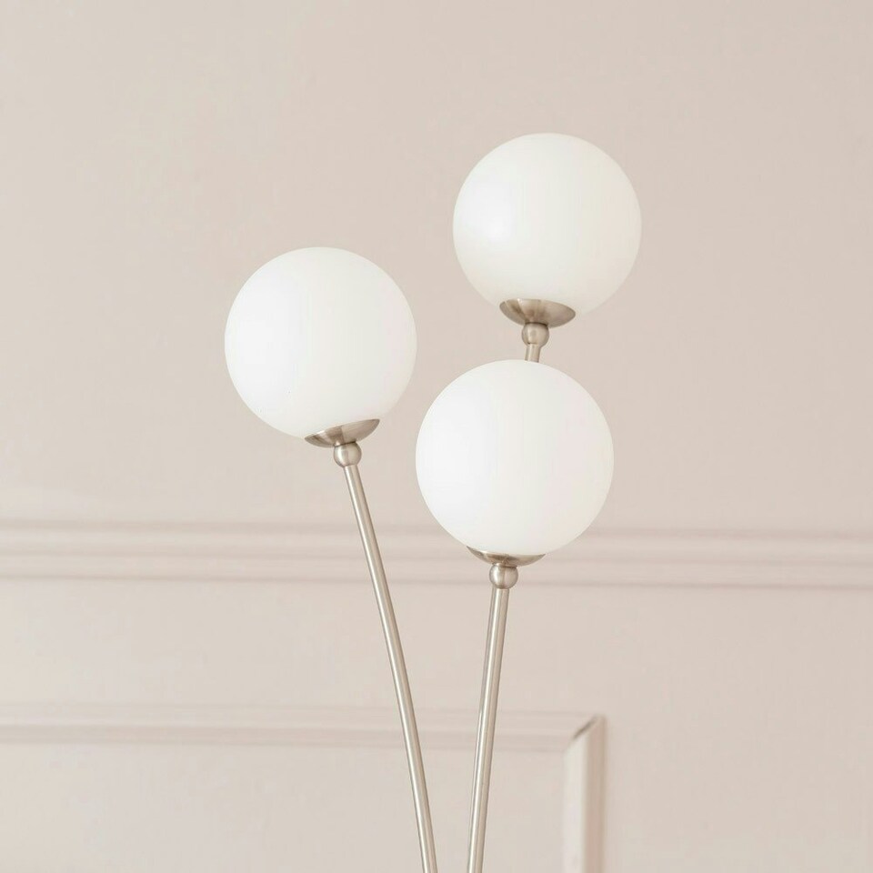 image 1 of ValueLights Velika Chrome 3 Arm Opaque Globe Floor Lamp Light with LED Bulbs