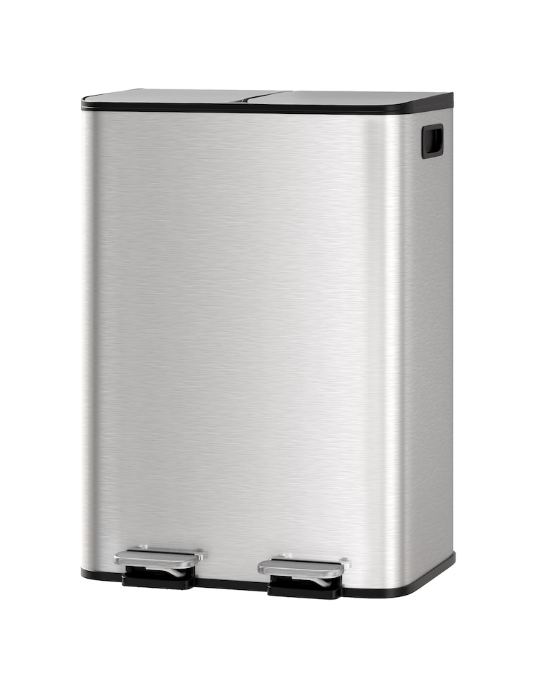 image 1 of London Boutique 2x30L Pedal Rubbish Bin w/ Soft Close Open Lid & Removable Inner Buckets (W)47cm (D)37cm (H)67cm - Silver