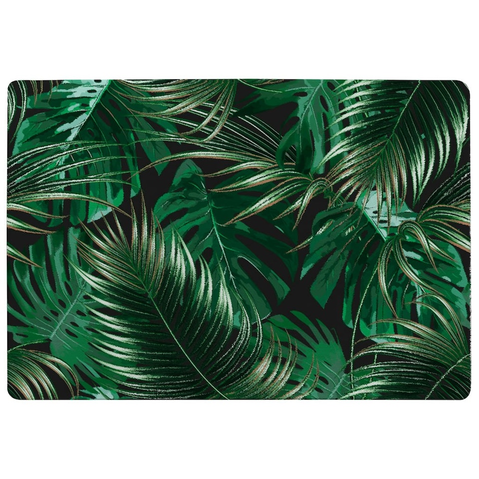 image 1 of Tropical Leaves on Black (Rug) Green | Small: 60x110cm