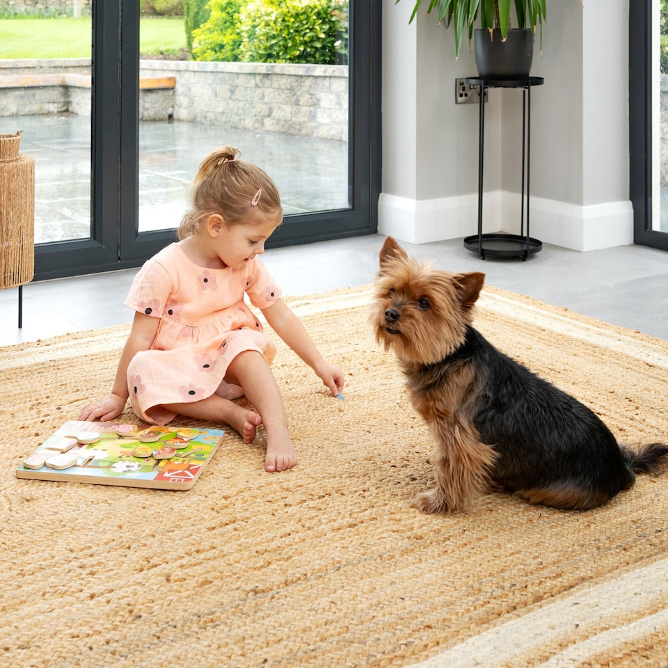image 1 of KUKOON Bordered Natural Handwoven Braided Jute Fireside Living Area Rug 160cm x 230cm