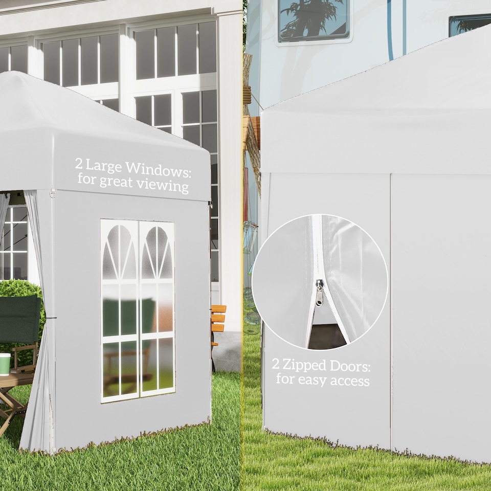 image 1 of Outsunny 2 x 2 m Garden Pop Up Gazebo, Wedding Party Tent Marquee, Water Resistant Awning Canopy with Sidewalls, Windows, Carry Bag, White