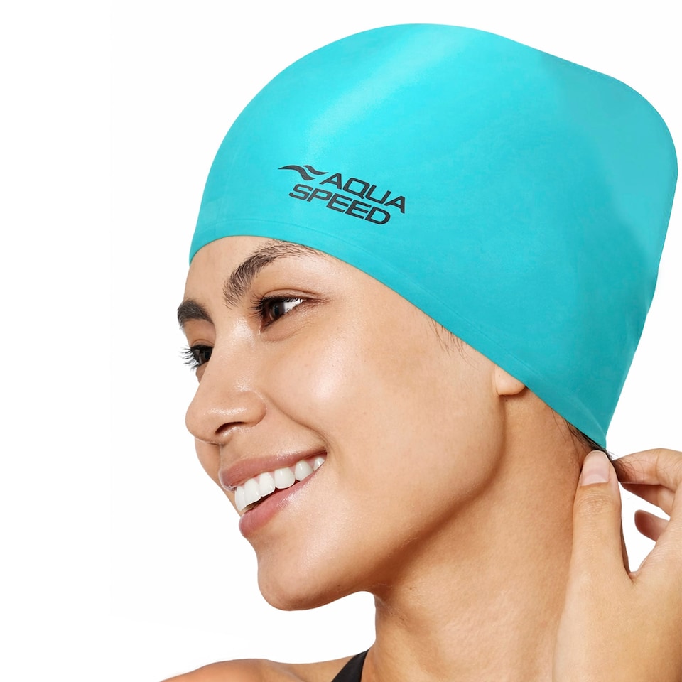 image 1 of Ladies Long Hair Swimming Cap | Extra Space Soft Silicone Comfy Fit Swim Cap | Blue | Light Blue | One Size | 1