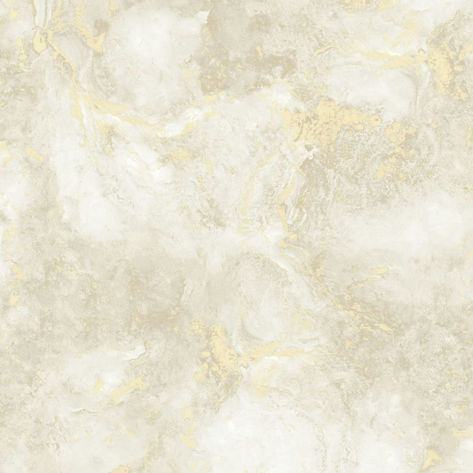 World of Wallpaper Luxe Collection Marble Effect Vinyl Textured Wallpaper - Cream/Gold - 10m x 0.5m