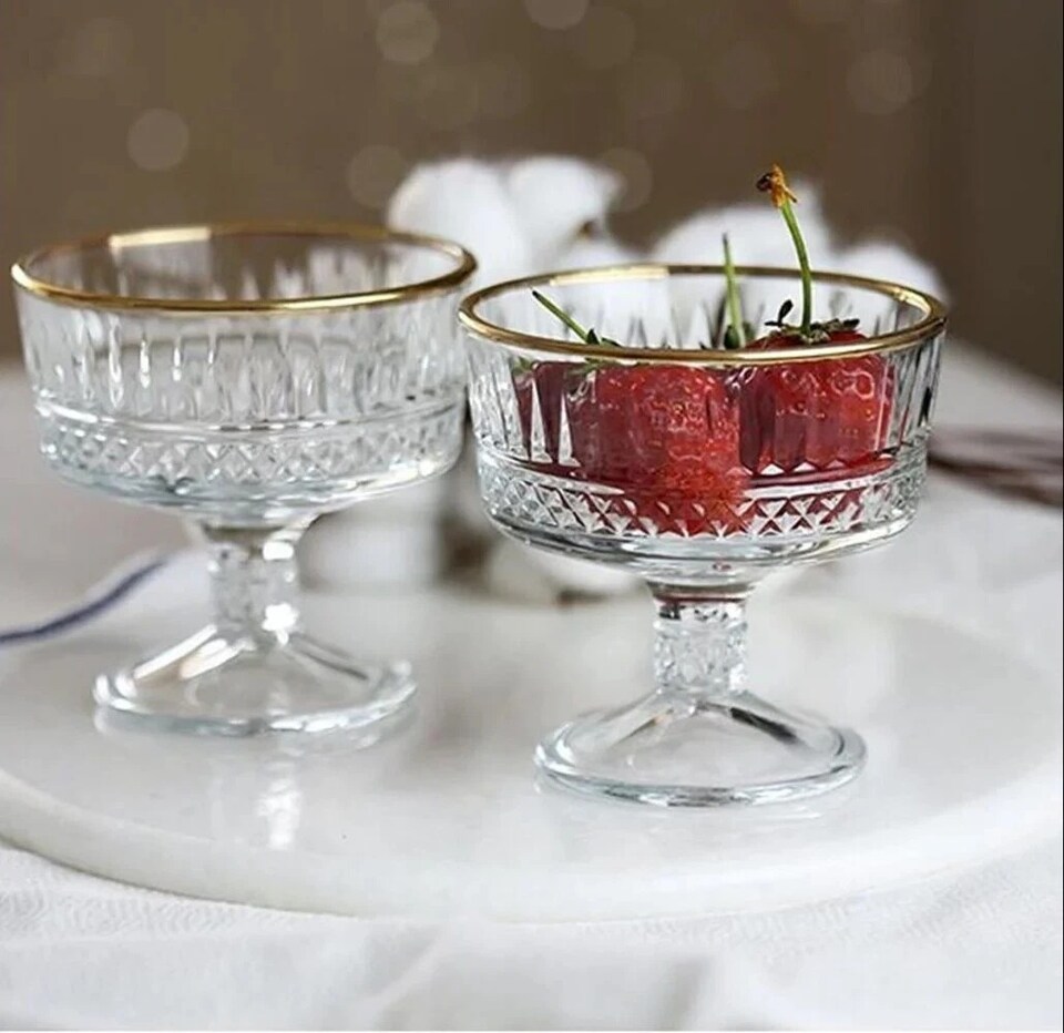 image 1 of Glass Dessert Bowls Ice Cream Sundae Fruit Cocktail Pudding Footed Dessert Cups | Clear | Clear | Set of 6