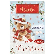 To a Dear Uncle Teddy Doing Ice Skating Design Christmas Card
