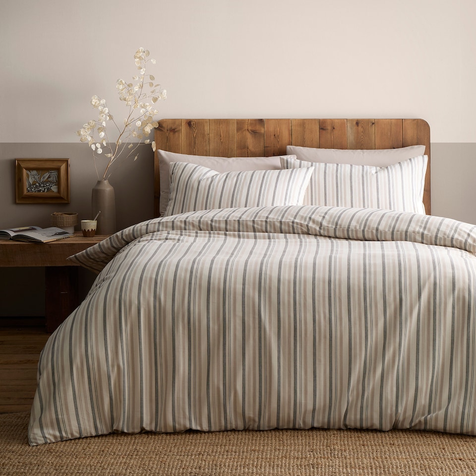 image 1 of Appletree Yarn Dyed Woven Thin Stripe Duvet Cover Set Natural