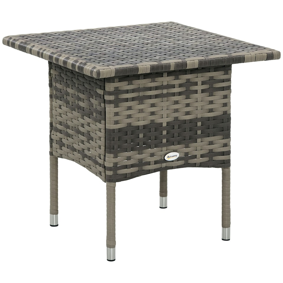 image 1 of Outsunny PE Rattan Outdoor Coffee Table, Modern Rattan Side Table, Mixed Grey