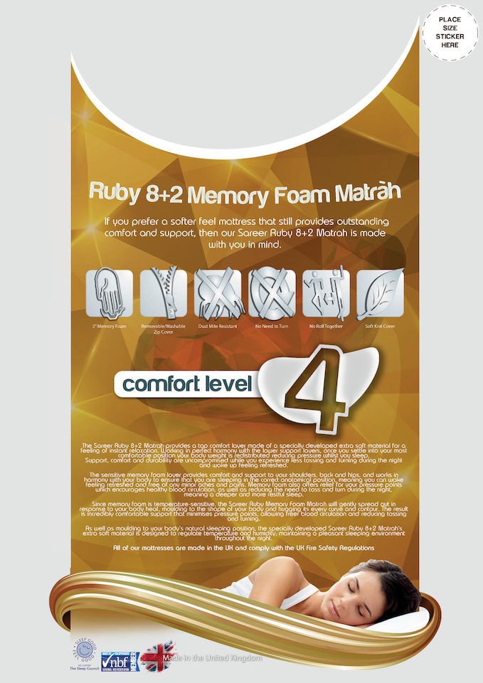 image 1 of Sareer 10 Inch Ruby Memory Foam Mattress 5FT | White | King