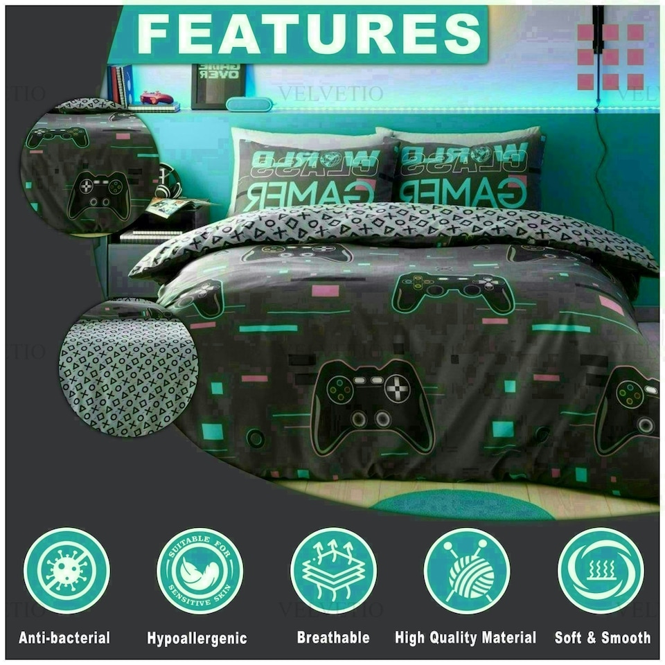 image 1 of World Class Gamer Printed Duvet Cover Set Reversible Polycotton Beddings Multi | Single