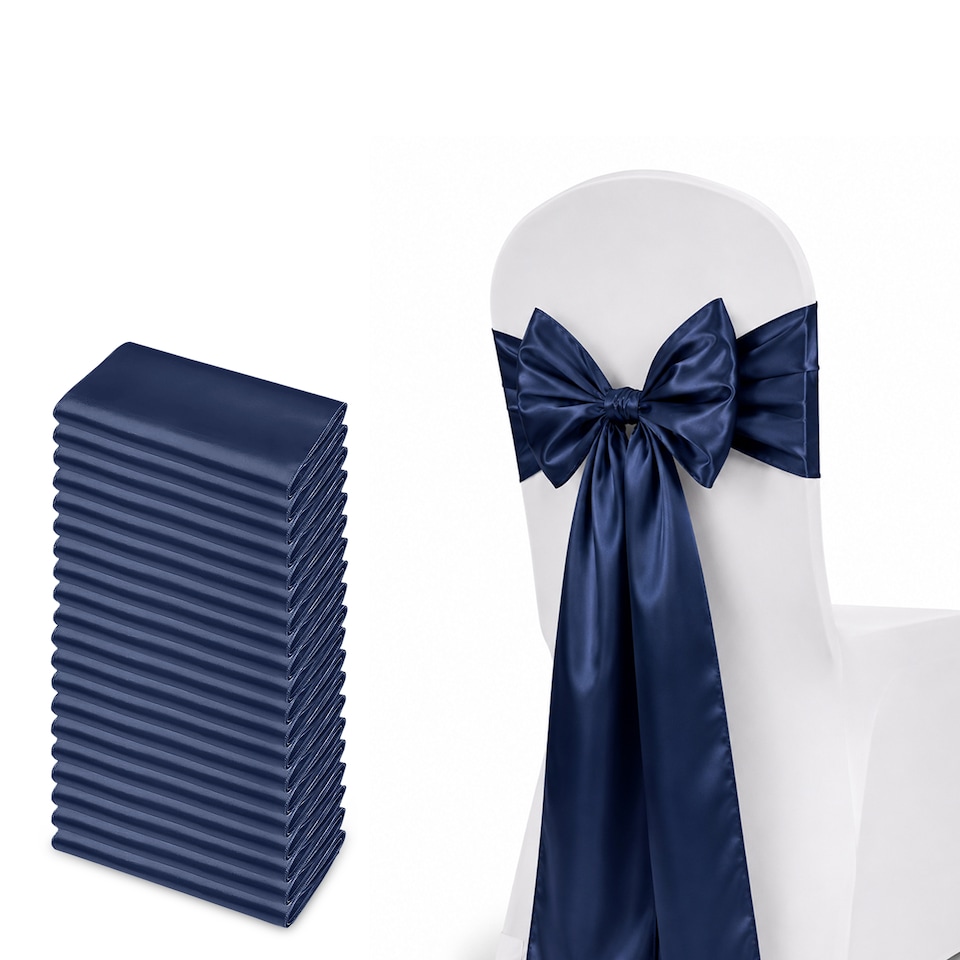 image 1 of 7"x108" Satin Chair Sash, Chair Sashes Hammed Edges Bow Tie - 25pcs