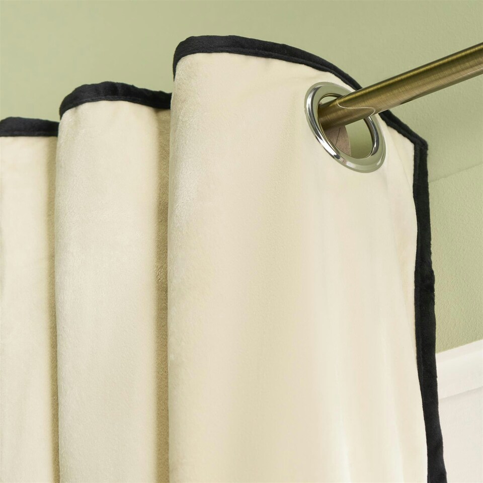 image 1 of OHS Piped Edge Velvet Light Reducing Insulated Panel Pair Eyelet Curtains, 66x90" | Multi | Black/White