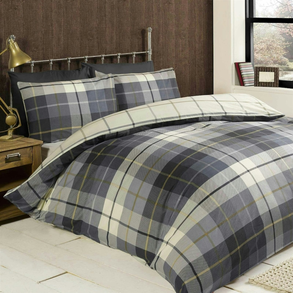 Flannelette Brushed Cotton Tartan Duvet Cover Set - Single