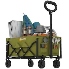 Outsunny 60L Festival Trolley on Wheels, Collapsible Wagon Cart | Green | Army Green | 71 x 45 x 86 cm