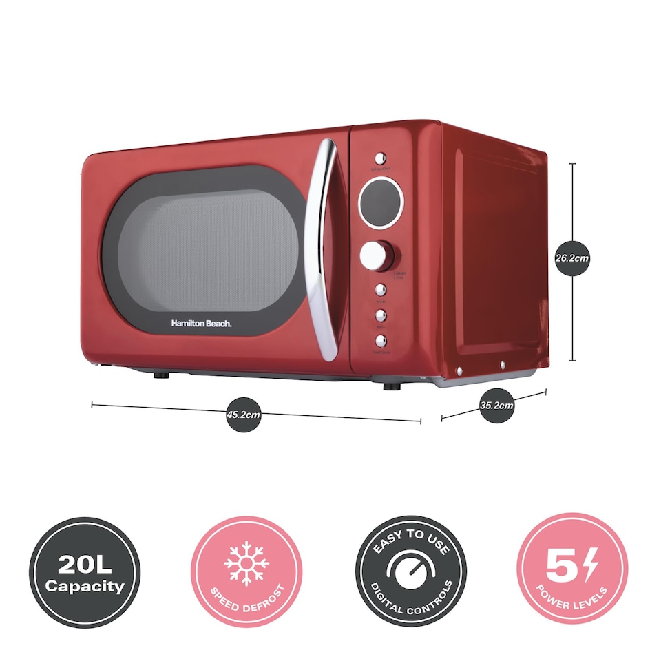 image 1 of Hamilton Beach 20L Retro Red Microwave