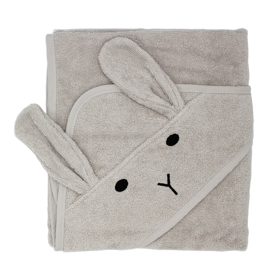 image 1 of 100% Organic Cotton Hooded Baby Bath Towel - Rabbit Grey