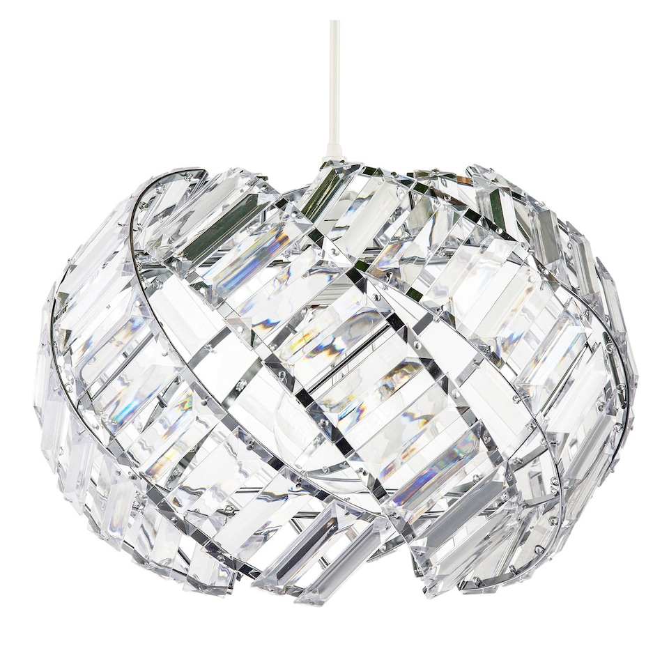 image 1 of Modern Chrome Pendant Lamp Shade with Curved Strips and Acrylic Prisms