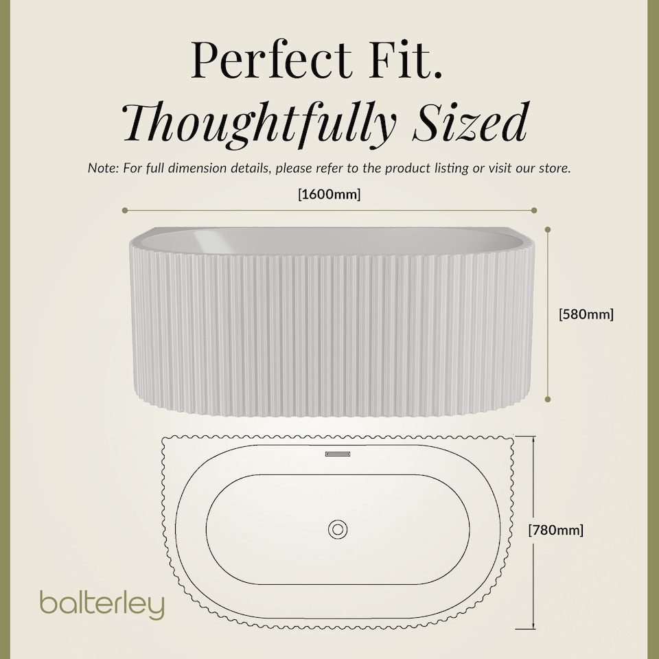 image 1 of Contemporary Back To Wall Freestanding Bath with Ribbing 1600 x 780mm | White | White | 1600 x 780 x 580mm