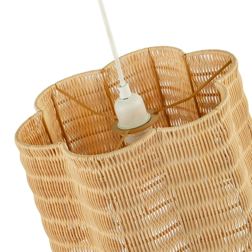 image 1 of Classic Scallop Edged Natural Rattan Wicker Pendant Lighting Shade Brown
