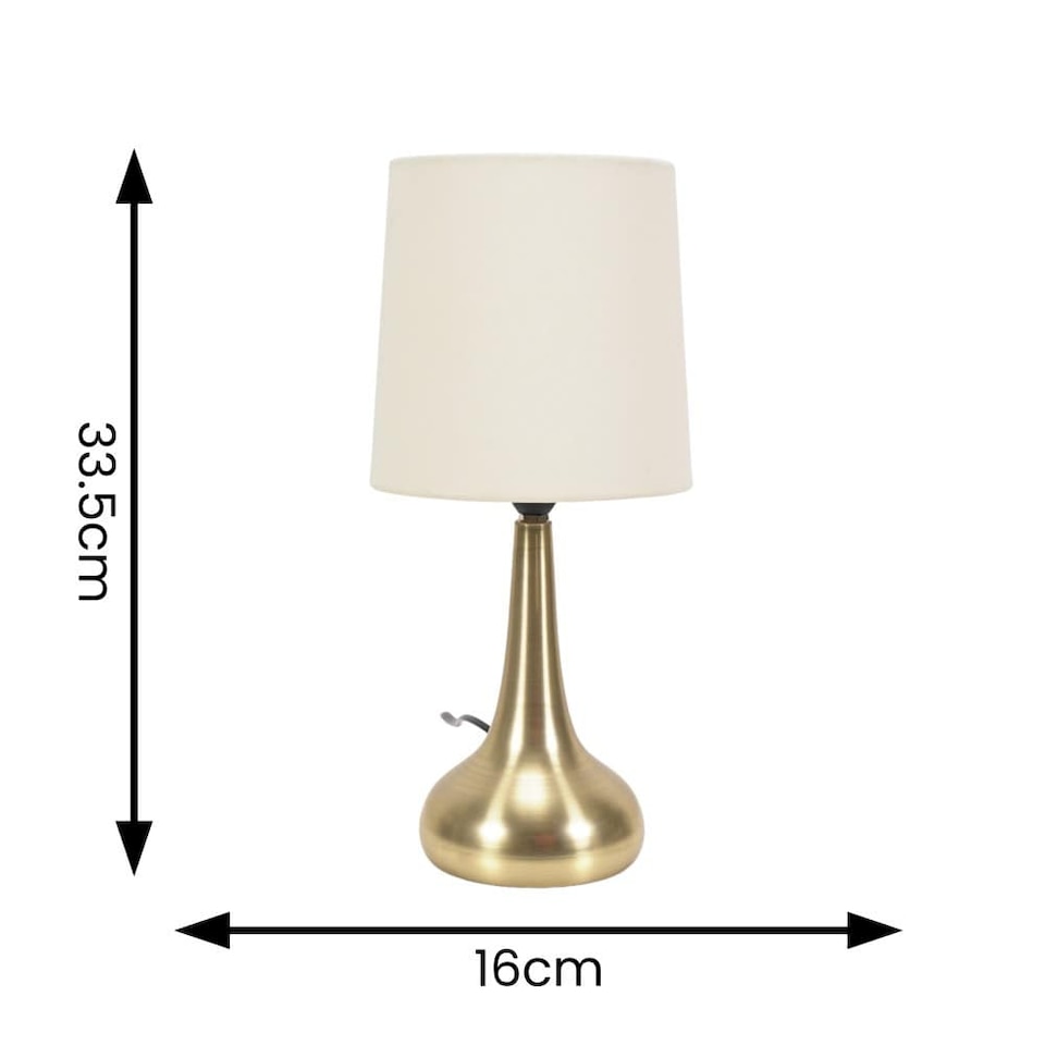 image 1 of ValueLights Teardrop Pair Gold Touch Table Lamp Cream Shade & Bulb | Cream