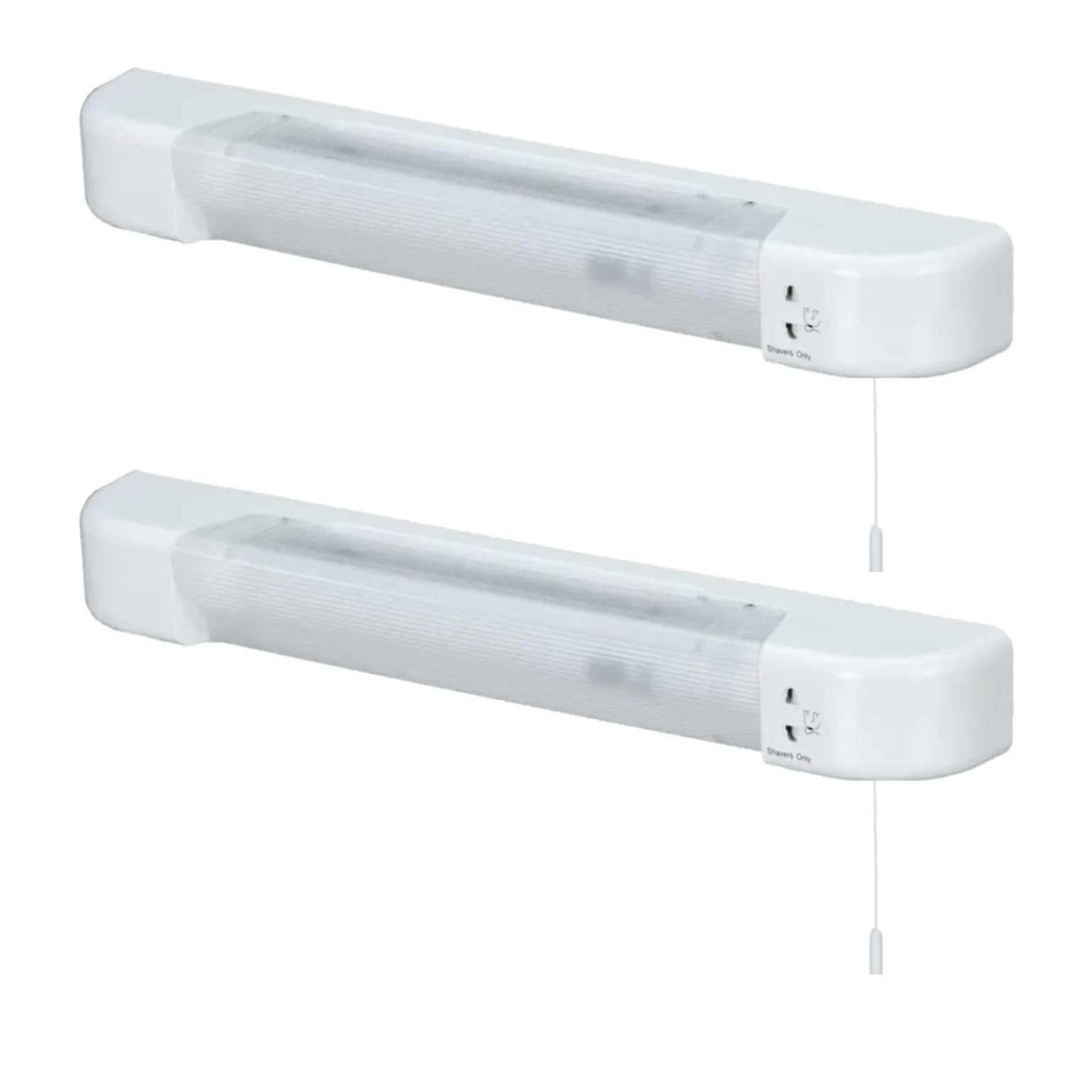First Choice Lighting Set of 2 White - Chrome Bathroom Shaver Lights