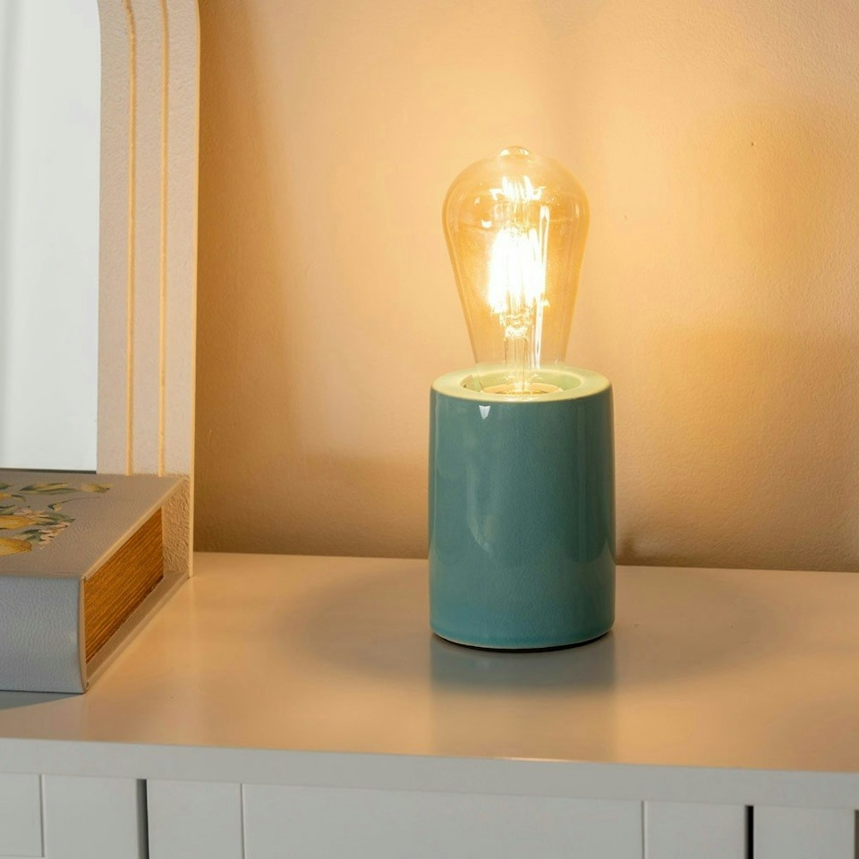 image 1 of ValueLights Small Green Glazed Ceramic Bedside Table Lamp