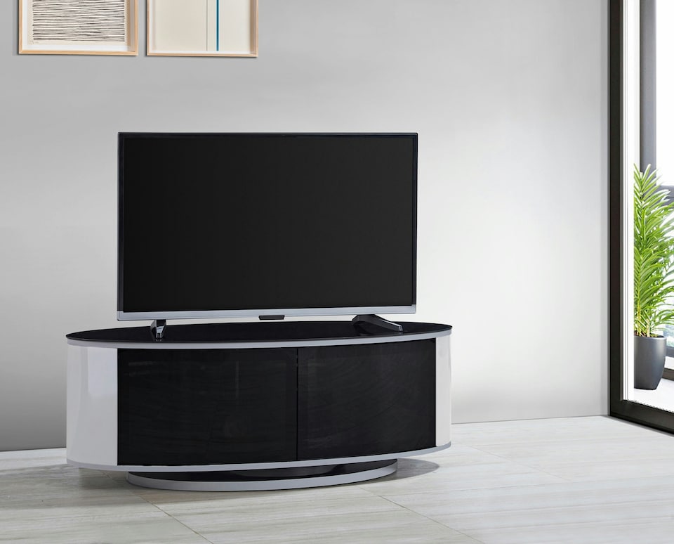 テレビ luna MDA Designs LUNA Gloss Black Oval Cabinet with White Profiles and