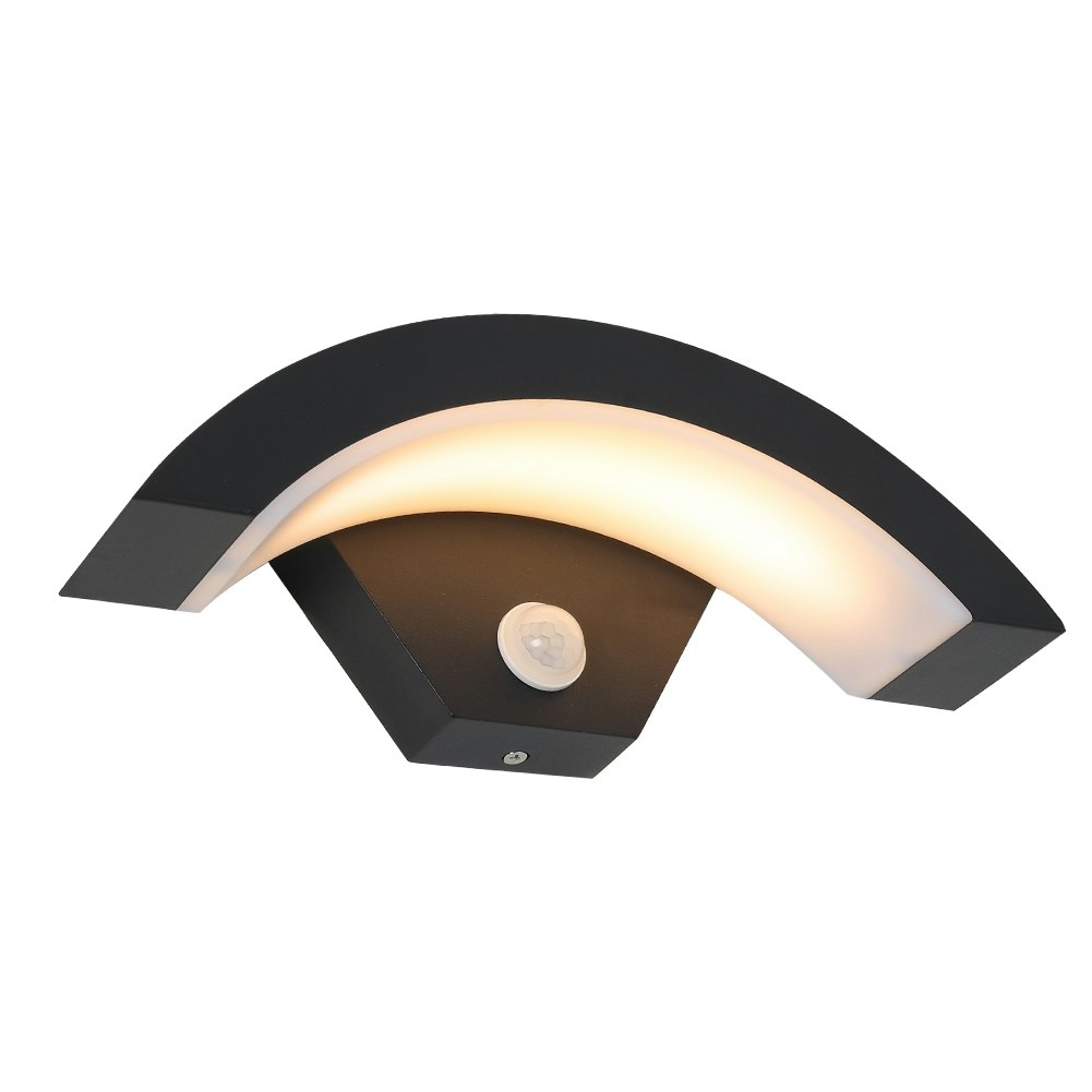 Living and Home Modern LED Curved Induction Wall Light for Outdoor - Black | Black