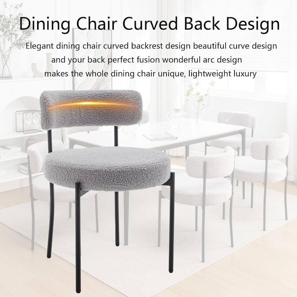 image 1 of Dining Chairs Set Teddy Fabric for Kitchen Bedroom Living Room Study Cafe Chairs