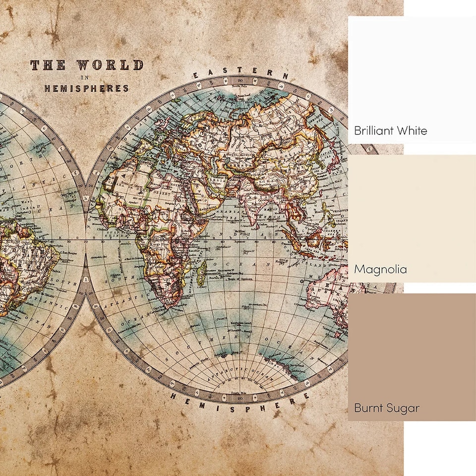 image 1 of Hemisphere Map Full Wall Mural in Earthy Tones | Cream | Earthy Tones | Extra Large (350cm x 240cm)