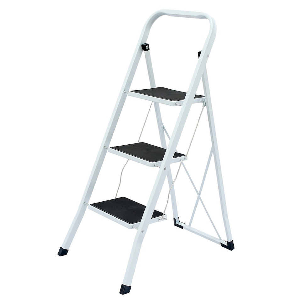 image 1 of Oypla Foldable 3 Step Ladder Stepladder Non Slip Tread Safety Steel White