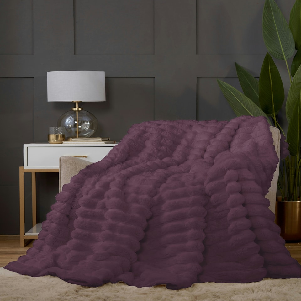 image 1 of Rabbit Faux Fur Blanket/Throw | Orange | Burnt Orange | One Size | 1