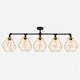 image 3 of ValueLights Industrial 5 Way Satin Black Pipework Ceiling Light With Gold Cage Shades | Black