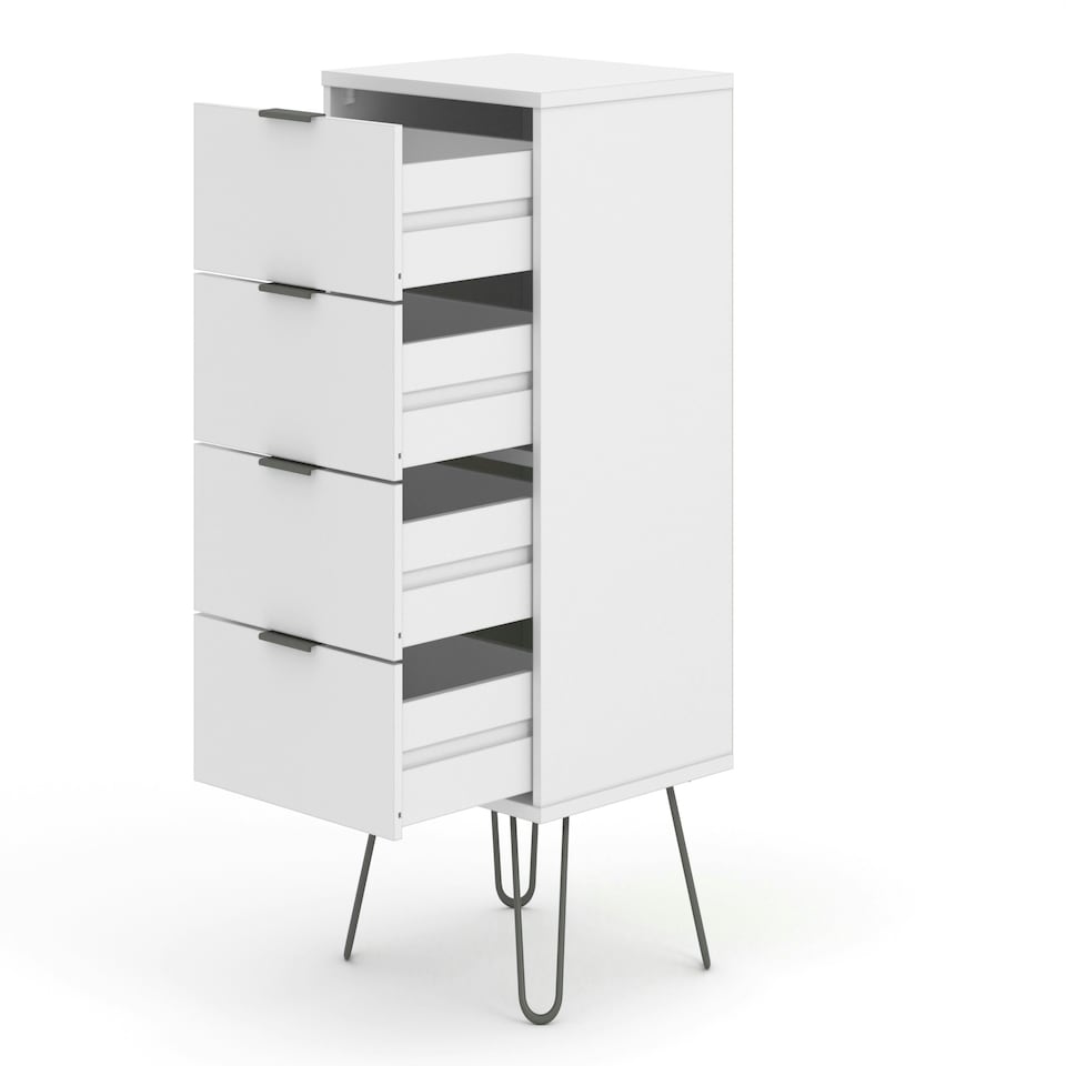 image 1 of Core Products Augusta Industrial White 4 Drawer Narrow Chest of Drawers H90.3cm x W45.0cm x D39.5cm White