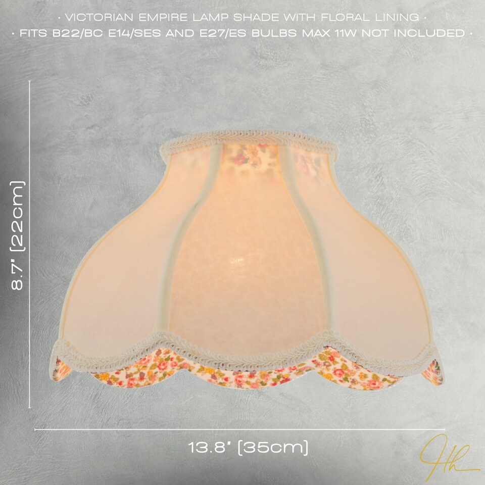 image 1 of Cream Victorian Lamp Shade with Scallop Edges and Floral Inner Lining | Cream | Cream | 1