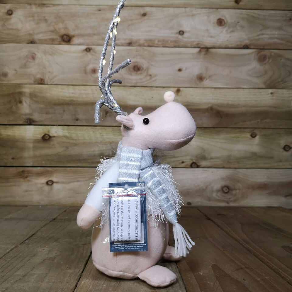 image 1 of 52cm Battery Operated Plush White Christmas Reindeer with LED Lit Antlers