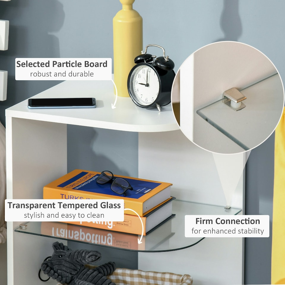 image 1 of Modern Side Table Three Layer Bedside Table Nightstand w/ 2 Storage Shelves Grey