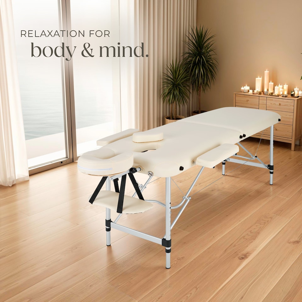 image 1 of Massage Table - 2-zone bed, aluminium frame, with carry bag, head- and armrests | Cream | beige | 1