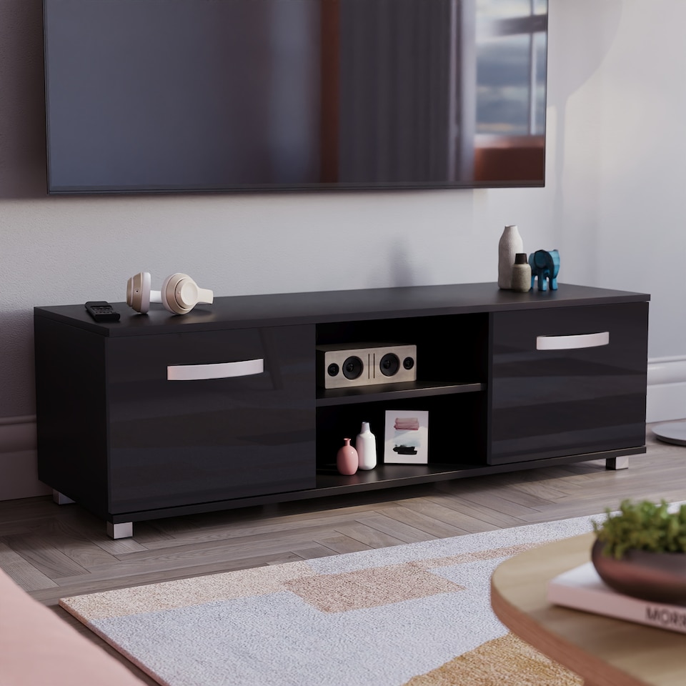 image 1 of Vida Designs Cosmo 2 Door TV Unit Entertainment Stand, 120cm, Black | Black | 1