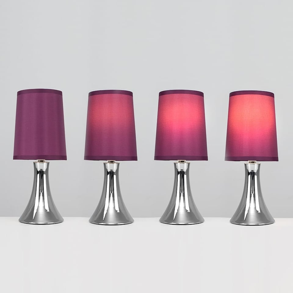 image 1 of ValueLights Small Trumpet Touch Table Lamp Chrome Purple Shade & Bulb