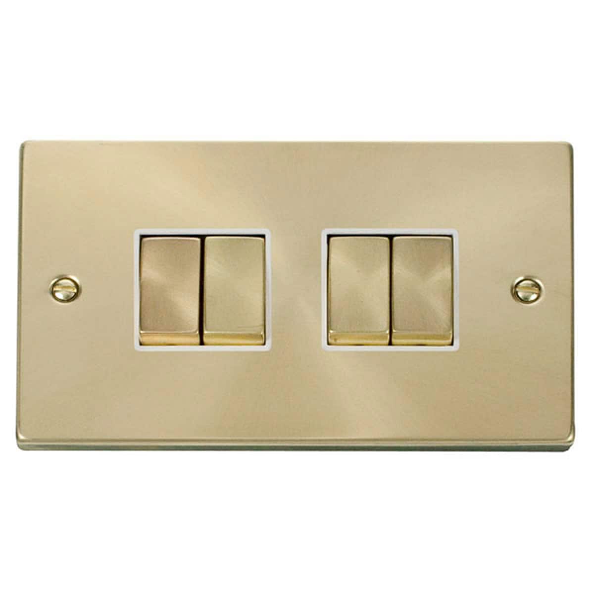 SE HOME Satin Brushed Brass 10A 4 Gang 2 Way Ingot Light Switch Gold Satin Brass