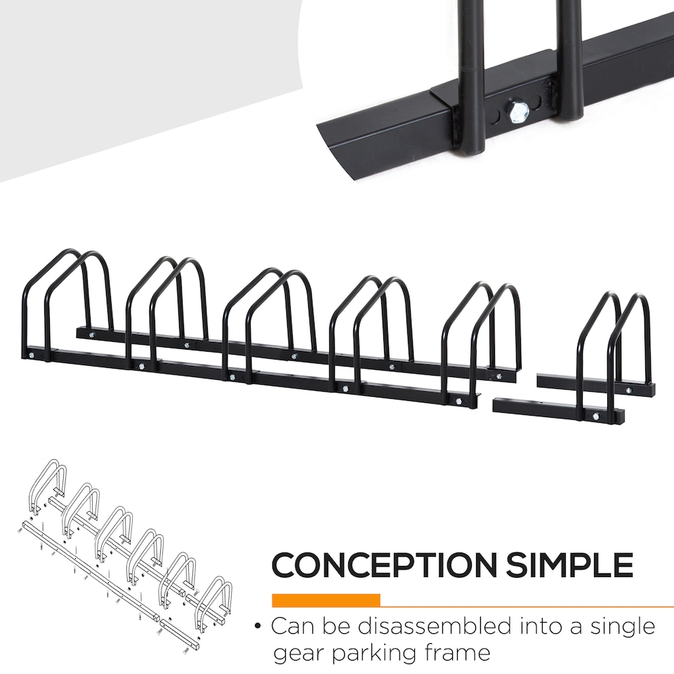image 1 of HOMCOM Bike Parking Rack Bicycle Locking Storage Stand for 6 Cycling Black