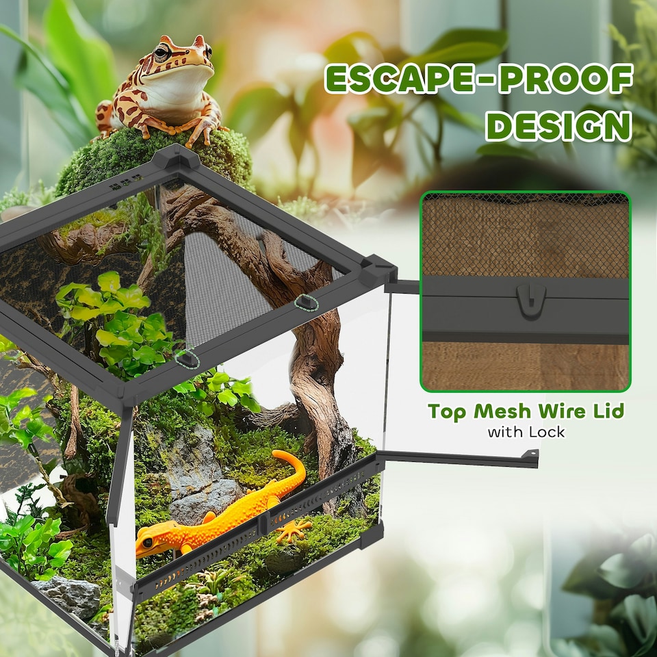 image 1 of PawHut 24L Glass Terrarium, Reptile Vivarium with Stone Background, Black
