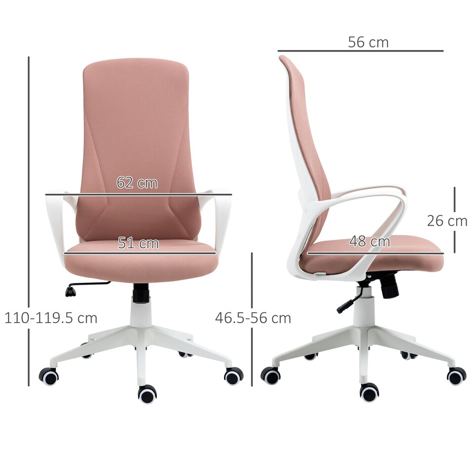 image 1 of Vinsetto High-Back Home Office Chair Height Adjustable Elastic Desk Chair Pink