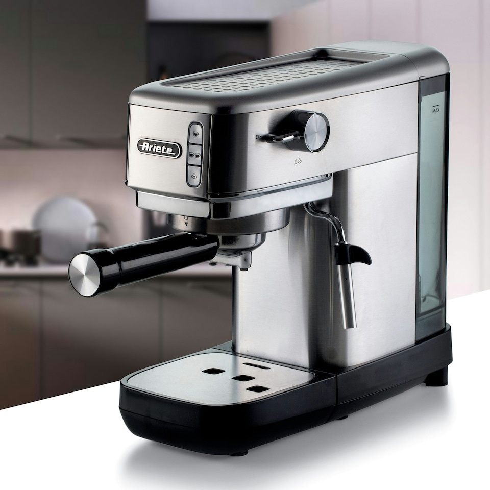 image 1 of Ariete 1380 Metal Slim Barista Espresso Coffee Maker Machine & Milk Frother