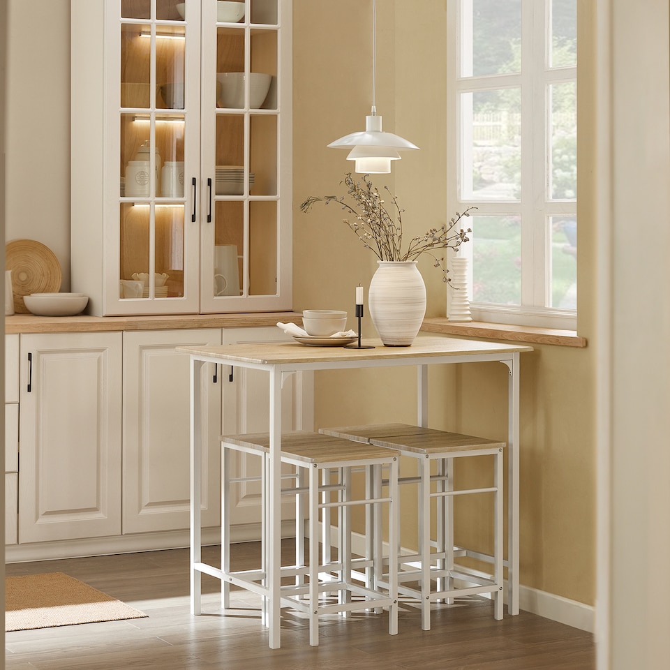 image 1 of SoBuy Breakfast Bar Table and Stools Set 5-Piece, Light Oak/White, 39.4x23.6x34.3 inches, 26.25 kg - OGT11-WN