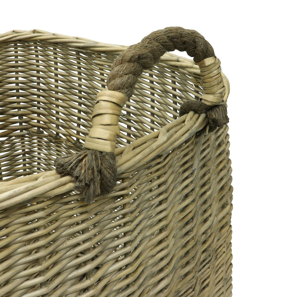 image 1 of JVL Antiques Wash Square Log Basket with Loop Handles, 44x44 x44 cm Brown