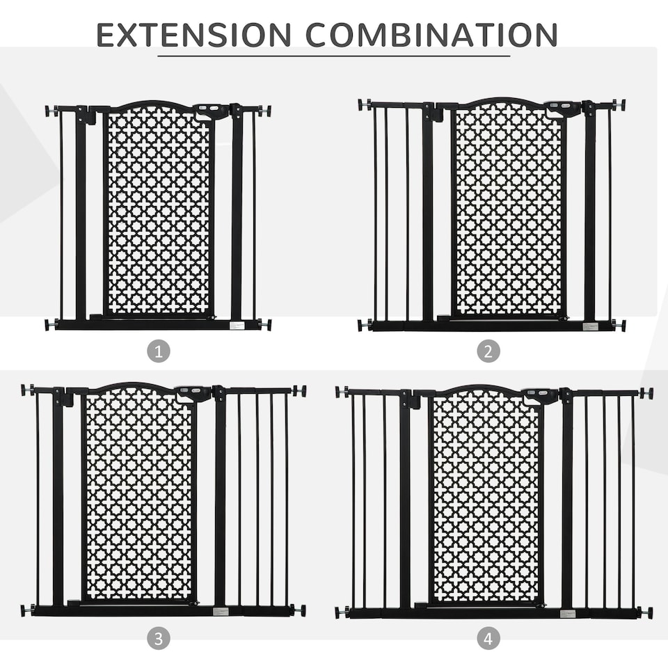 image 1 of PawHut 74-105cm Pet Safety Gate, Pressure Fit Stair with Double Locking - Black