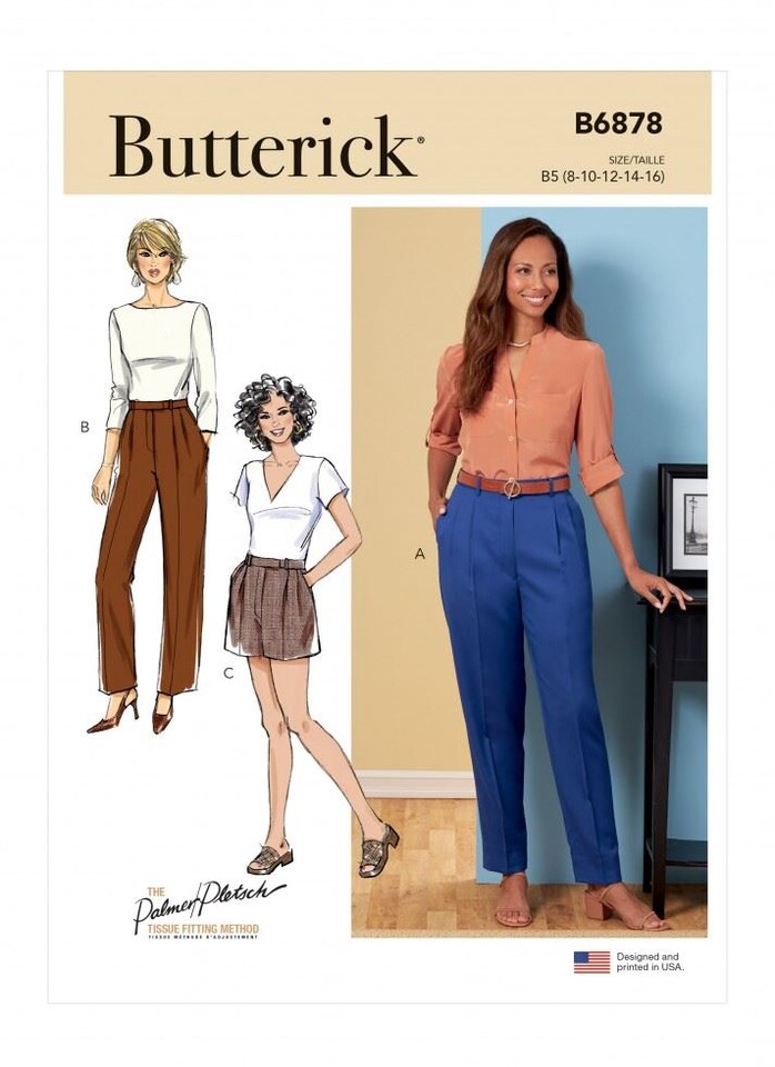image 1 of Butterick 6878 Paper Sewing Pattern – Women’s Trousers & Shorts, Size B5 (8–10–12–14–16), Intermediate
